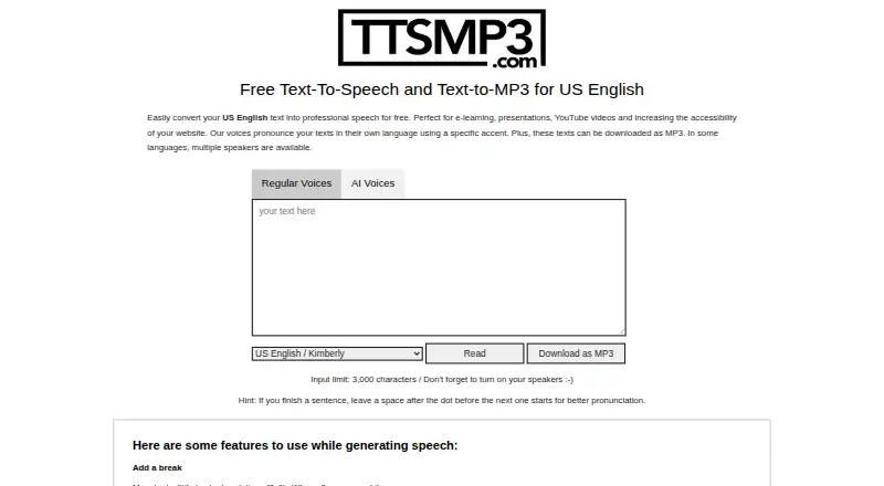 The TTSMP3 homepage