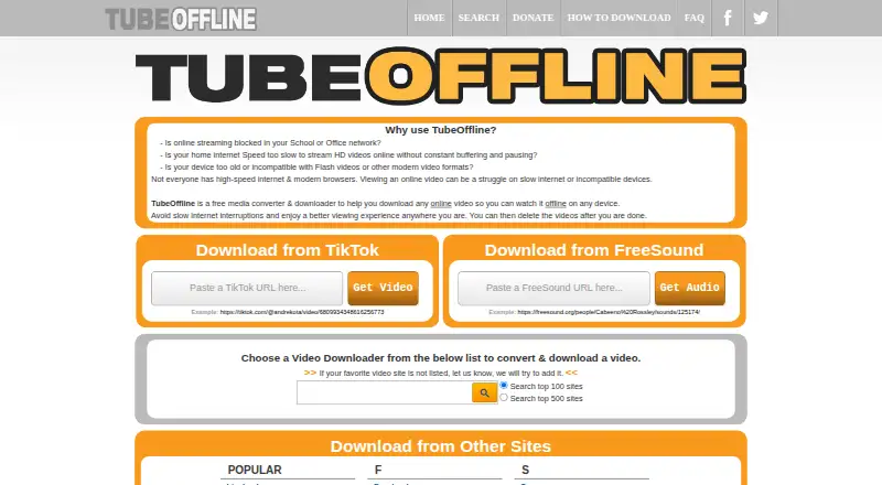 TubeOffline's website