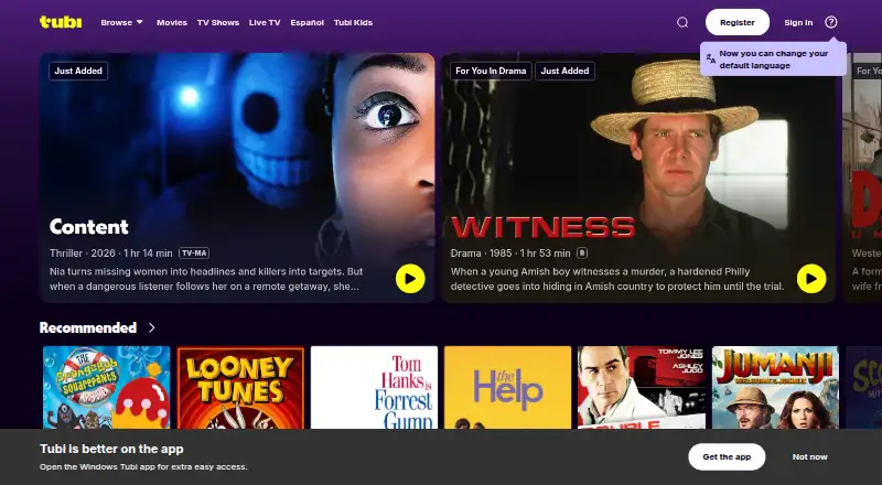 Tubi's website