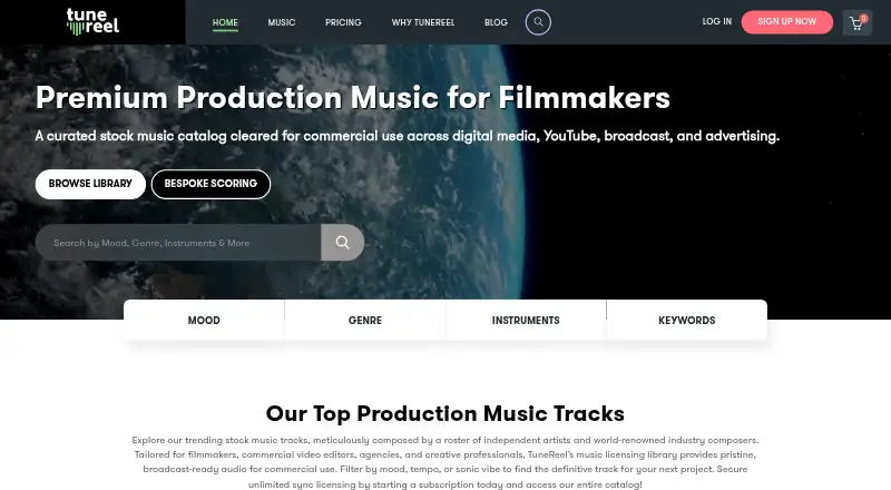 The TuneReel homepage