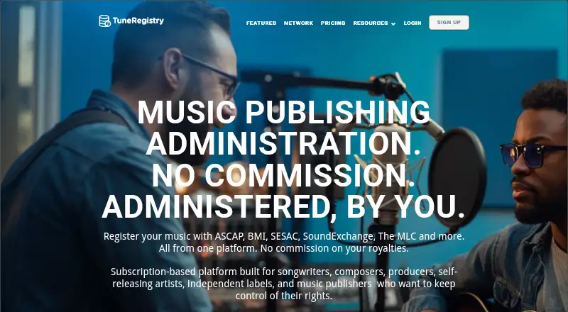 TuneRegistry's website