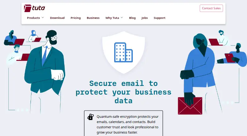Tuta for Business's website