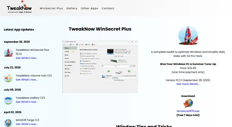 The TweakNow PowerPack homepage
