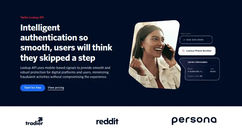 Twilio Lookup's website