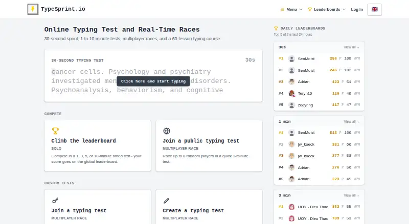 The TypeSprint homepage