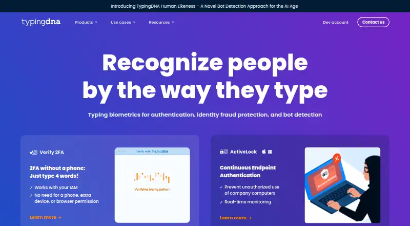 The TypingDNA Authenticator homepage