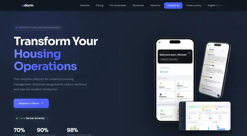 The UDorm homepage