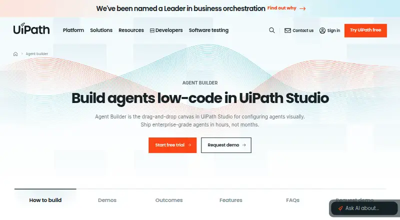 UiPath Agent Builder's website