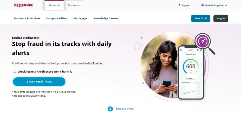 The Equifax CreditWatch homepage