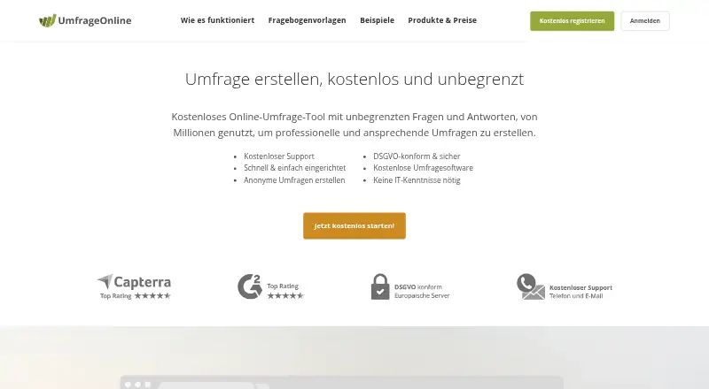 The UmfrageOnline homepage