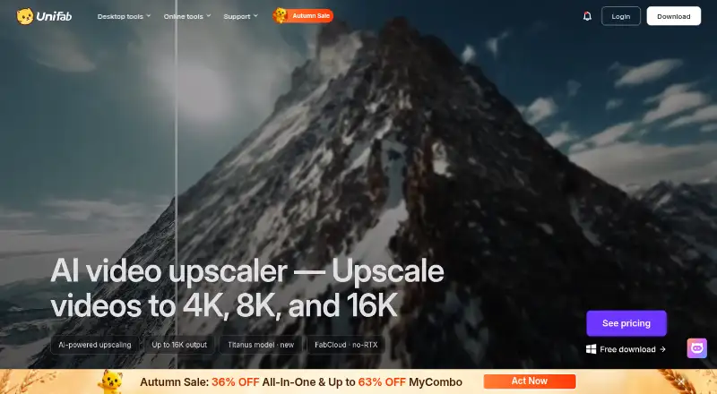 UniFab Video Upscaler AI's website