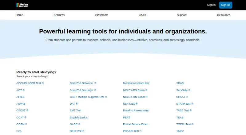The Union Test Prep homepage