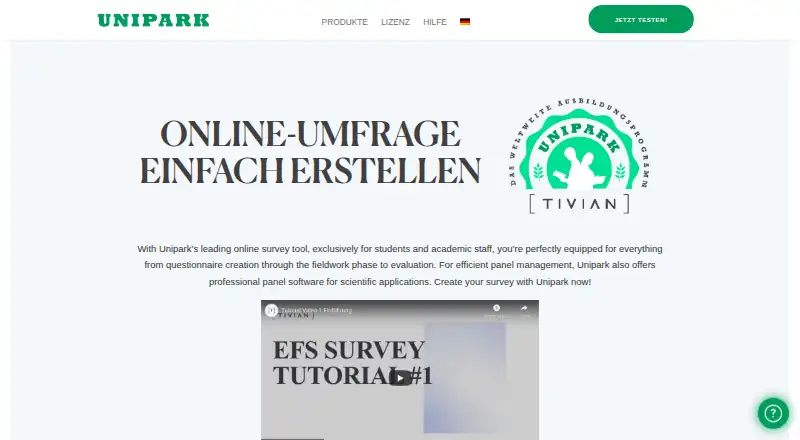The Unipark homepage