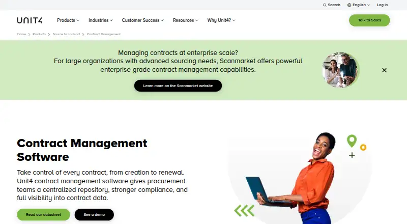 Unit4 Contract Management's website