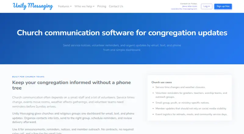 Unity Messaging's website