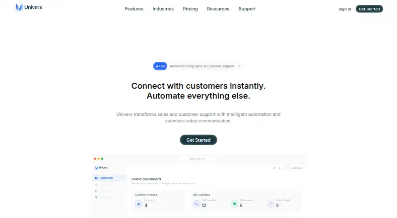Univerx Co-browsing's website