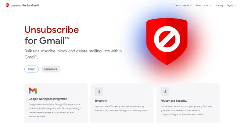 Unsubscribe for Gmail's website