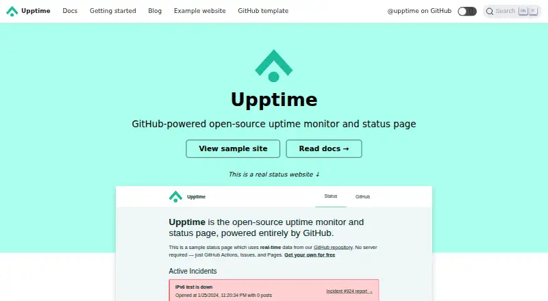 The Upptime homepage