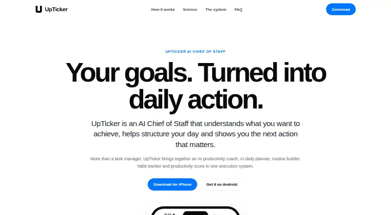 The UpTicker homepage