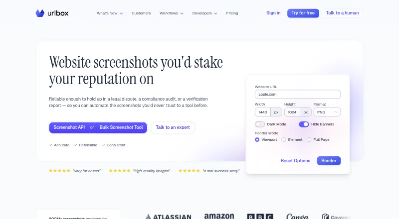 Urlbox's website