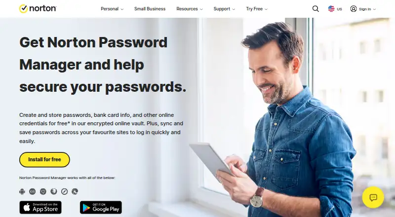The Norton Password Manager homepage