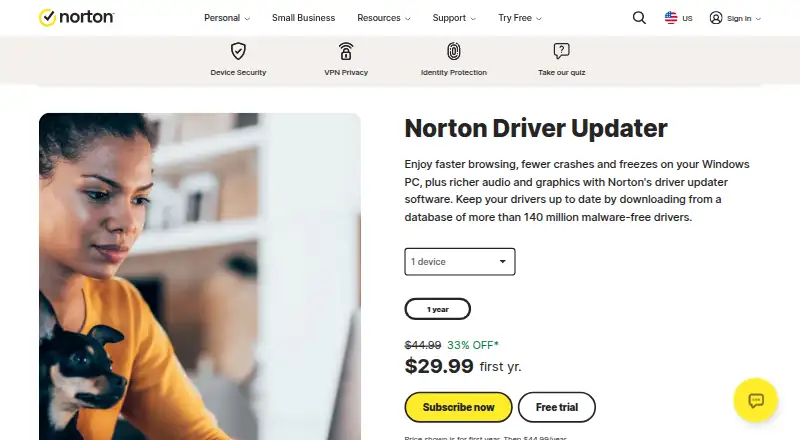 Norton Driver Updater's website