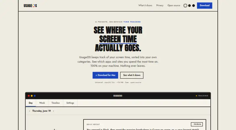The UsageOS homepage