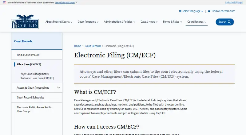 CM/ECF's website