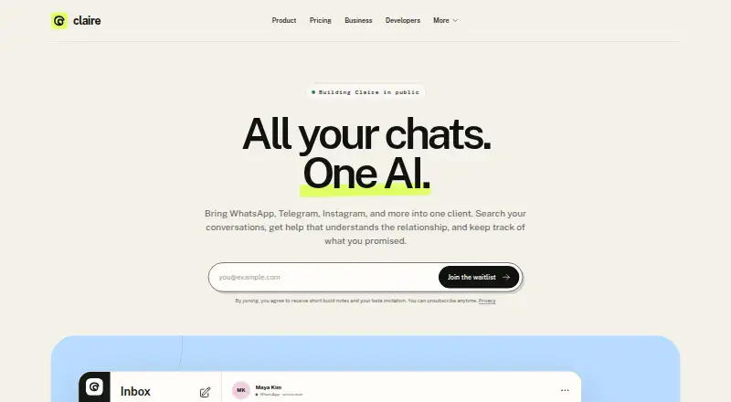 The Claire homepage