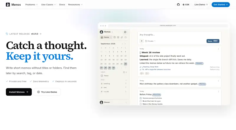 The Memos homepage