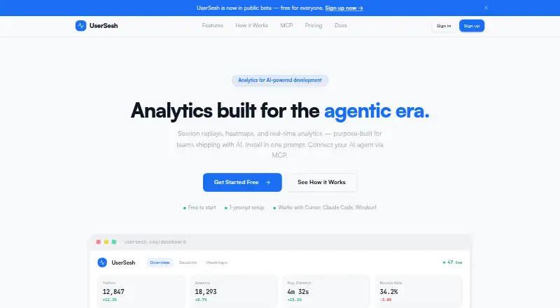 The UserSesh homepage