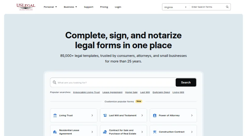 US Legal Forms's website