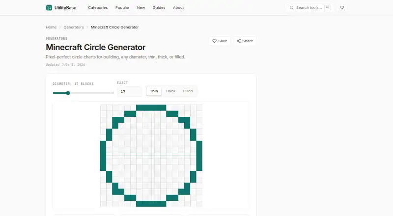 UtilityBase Minecraft Circle Generator's website
