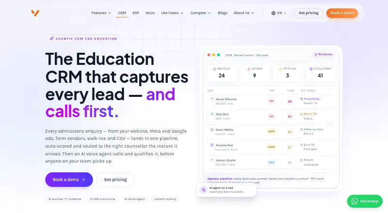 The Vacademy CRM homepage
