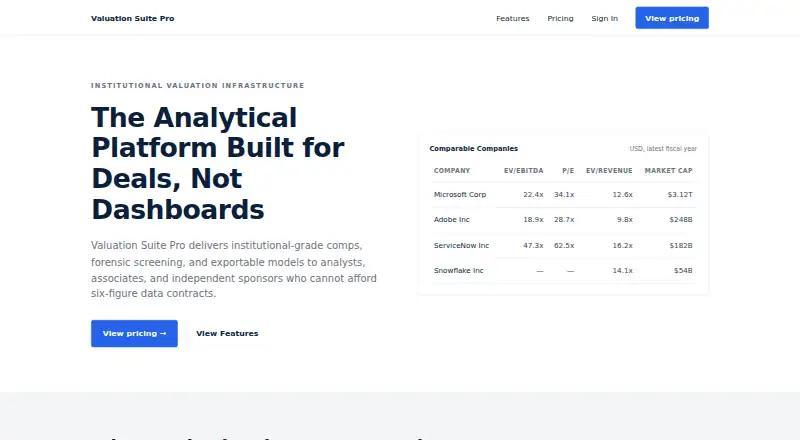 Valuation Suite's website
