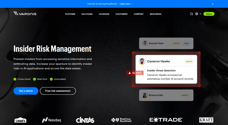 Varonis Insider Risk Management's website