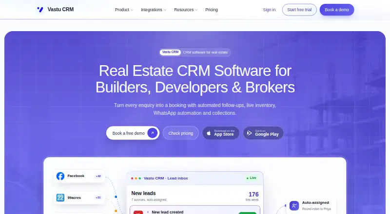 Vastu CRM's website