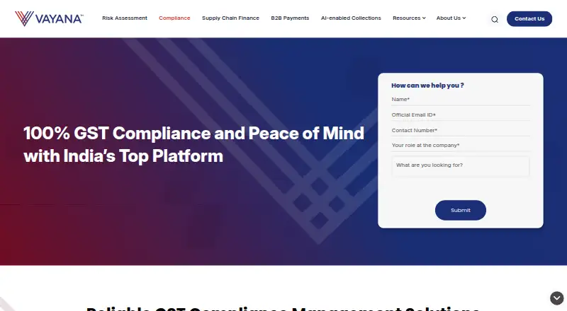 Vayana GST Compliance's website