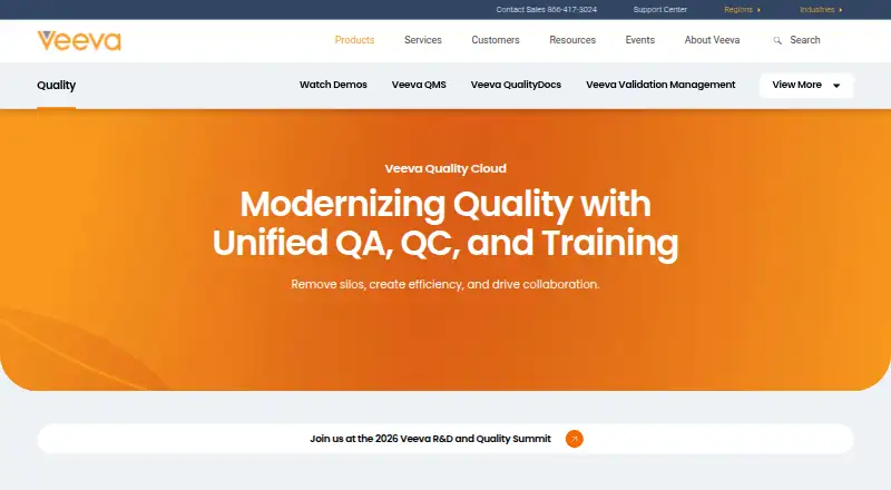 Veeva Vault QMS's website