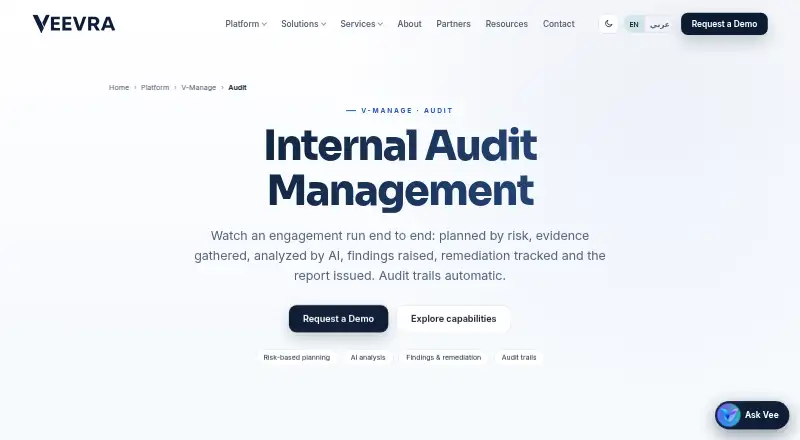 Veevra Audit's website