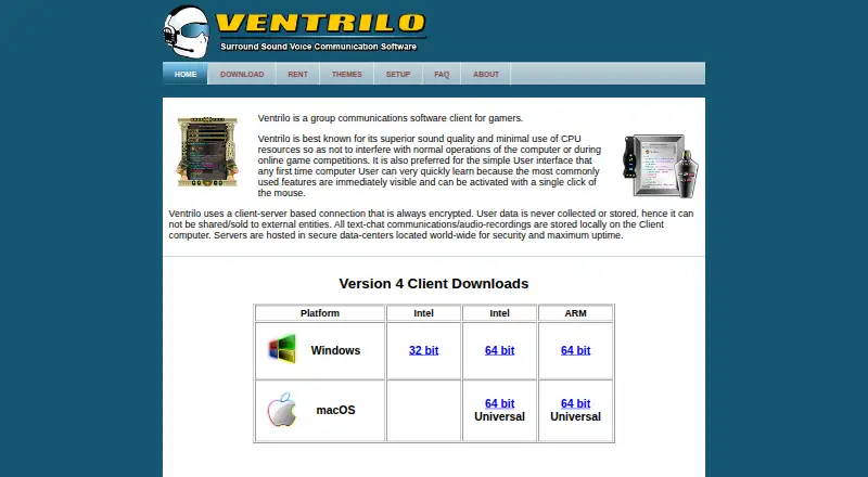 Ventrilo's website
