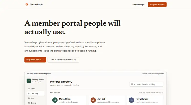 The VenueGraph homepage
