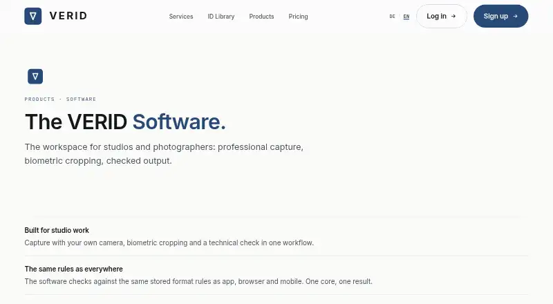The VERID Studio homepage