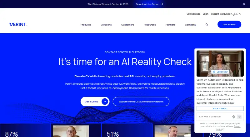 The Verint Intelligent Virtual Assistant homepage