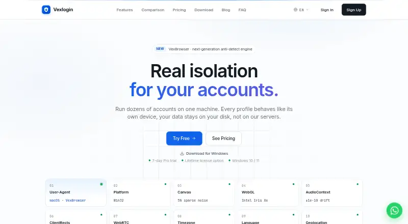 The VexLogin homepage