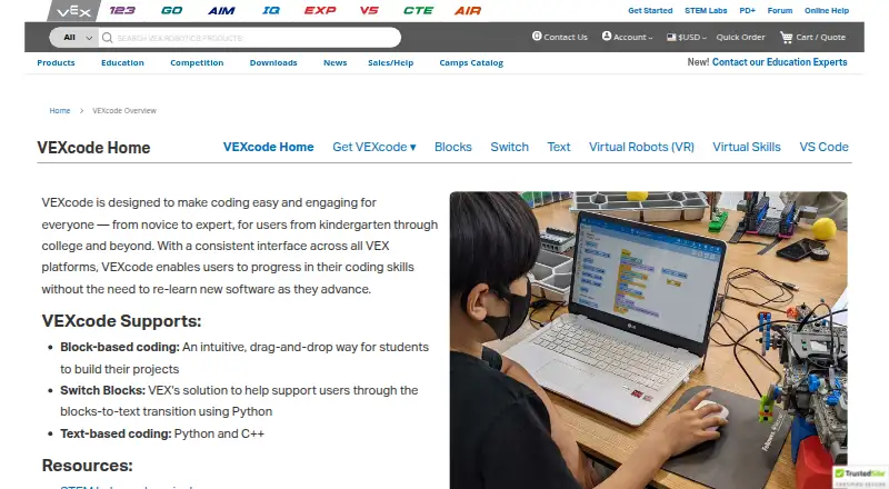VEXcode's website