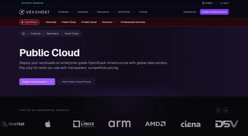 VEXXHOST Public Cloud's website
