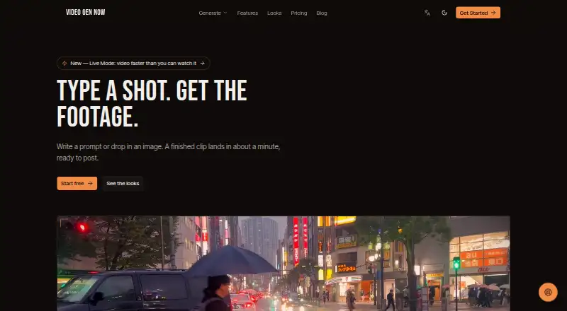 The Video Gen Now homepage