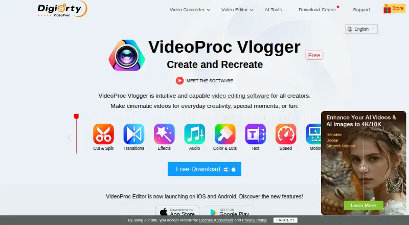 The VideoProc Vlogger homepage