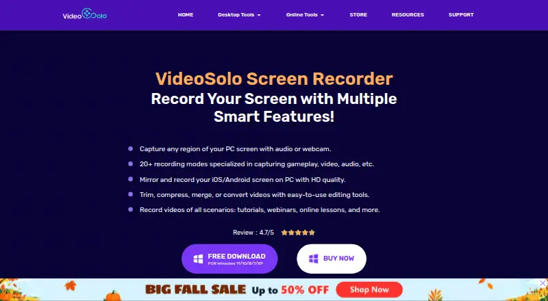 The VideoSolo Screen Recorder homepage